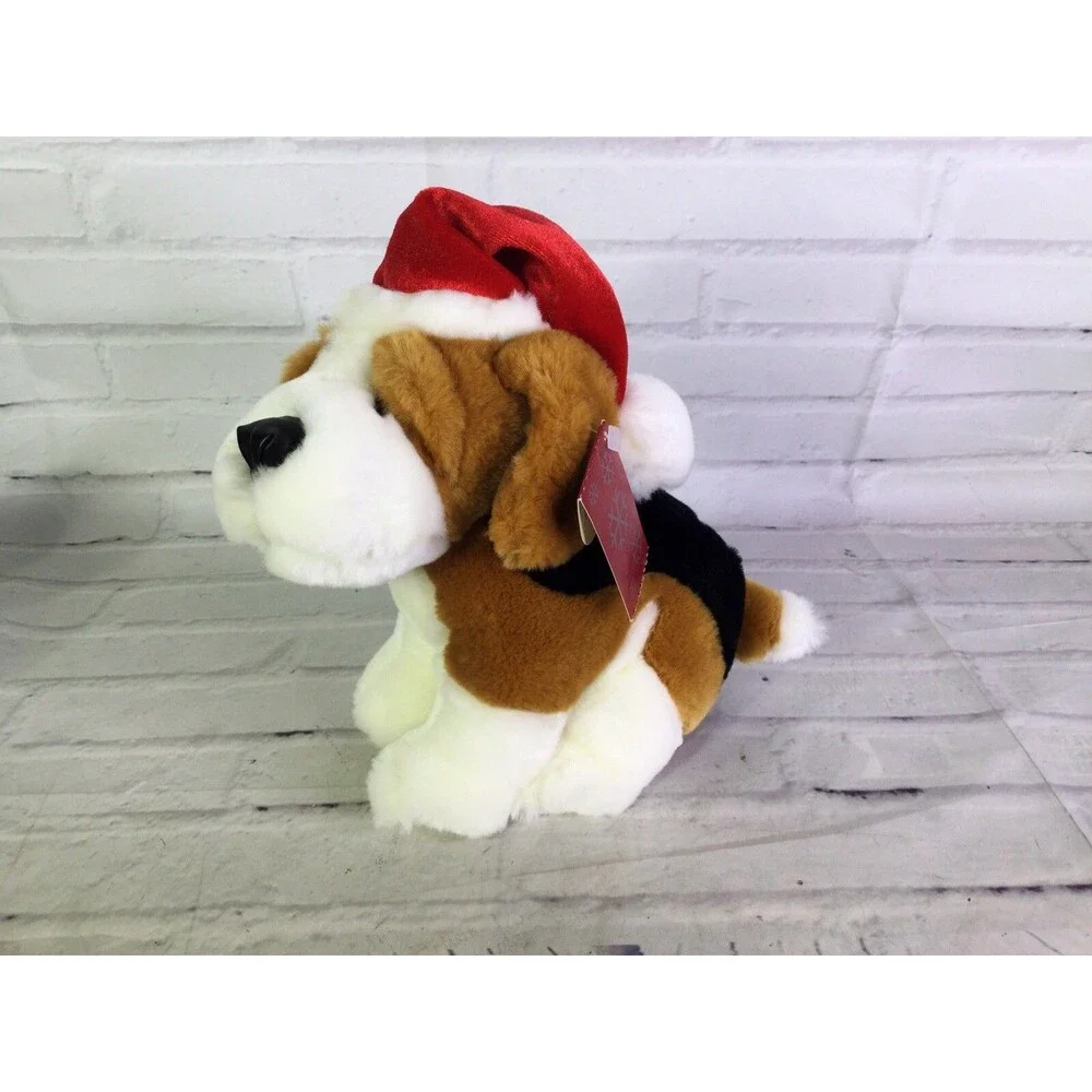 Russ Berrie Christmas Buddy Beagle Puppy Dog Plush Stuffed Animal Toy Tan Black
